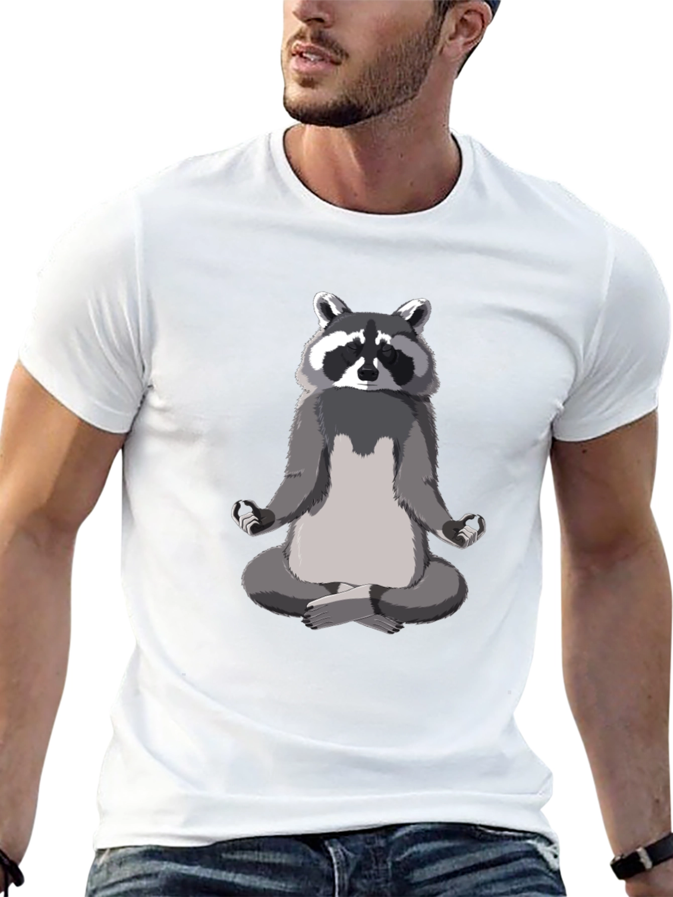 Zen Raccoon Mens Black T-Shirt