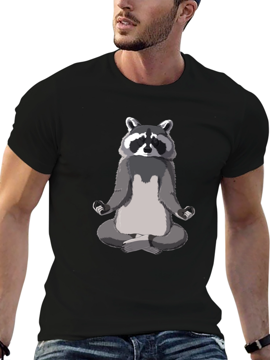 Zen Raccoon Mens Black T-Shirt