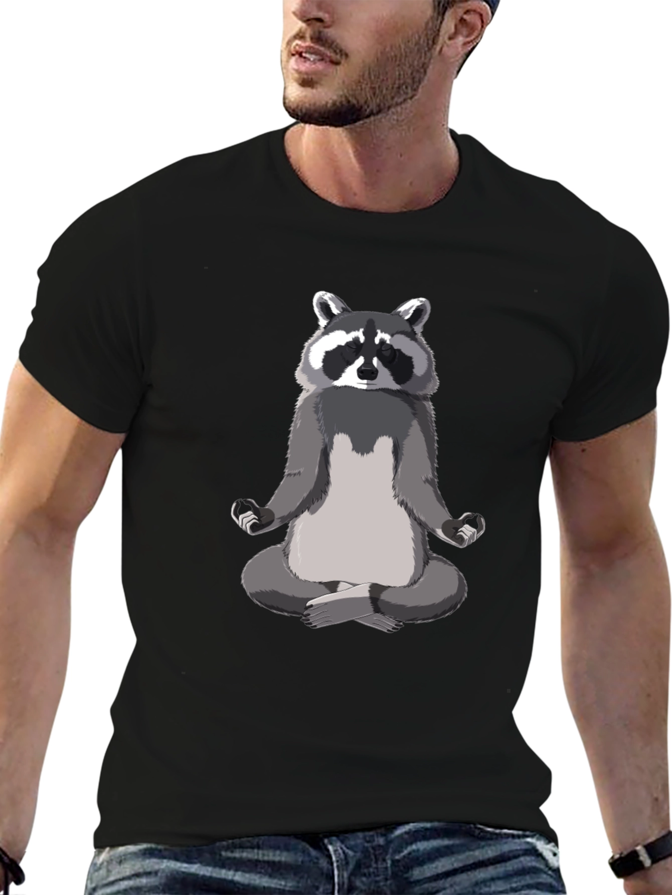Zen Raccoon Mens Black T-Shirt