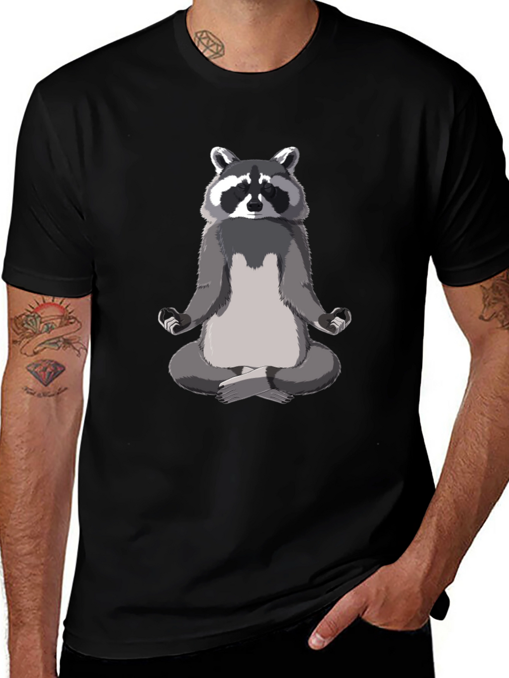 Zen Raccoon Mens Black T-Shirt