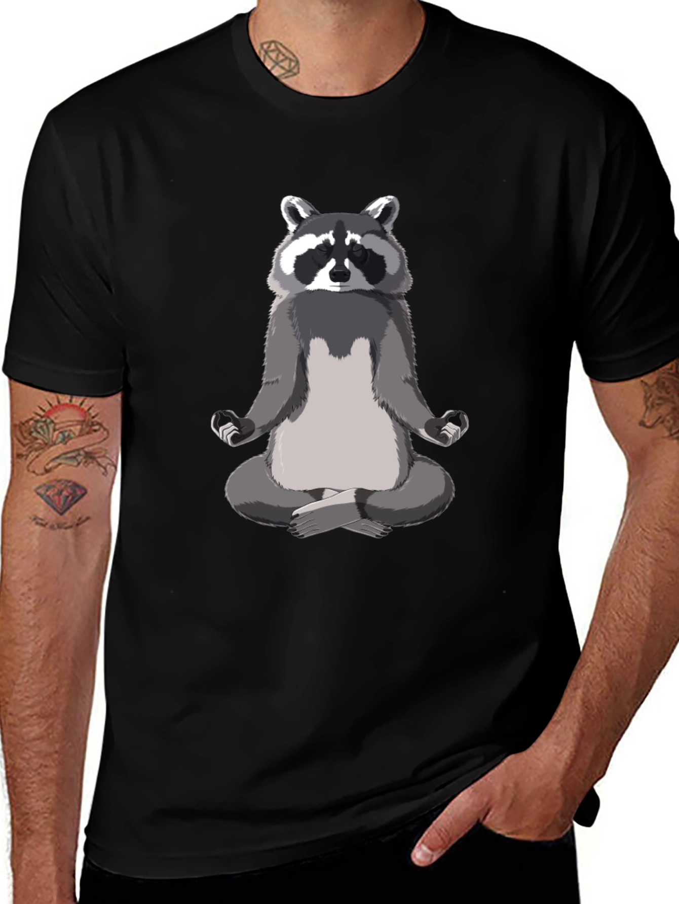 Zen Raccoon Mens Black T-Shirt