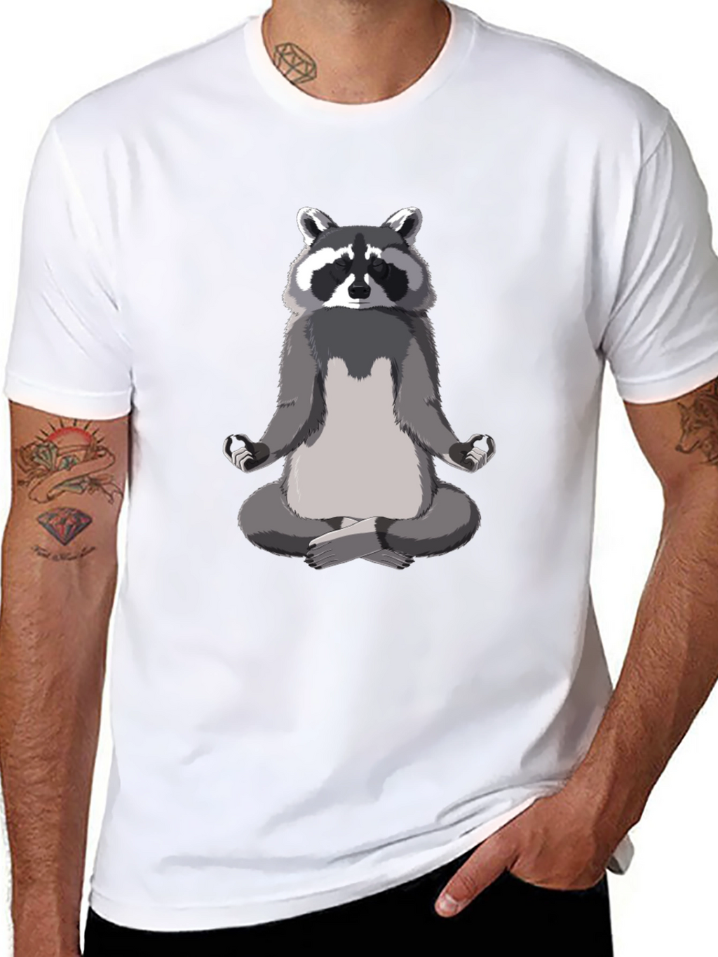 Zen Raccoon Mens Black T-Shirt