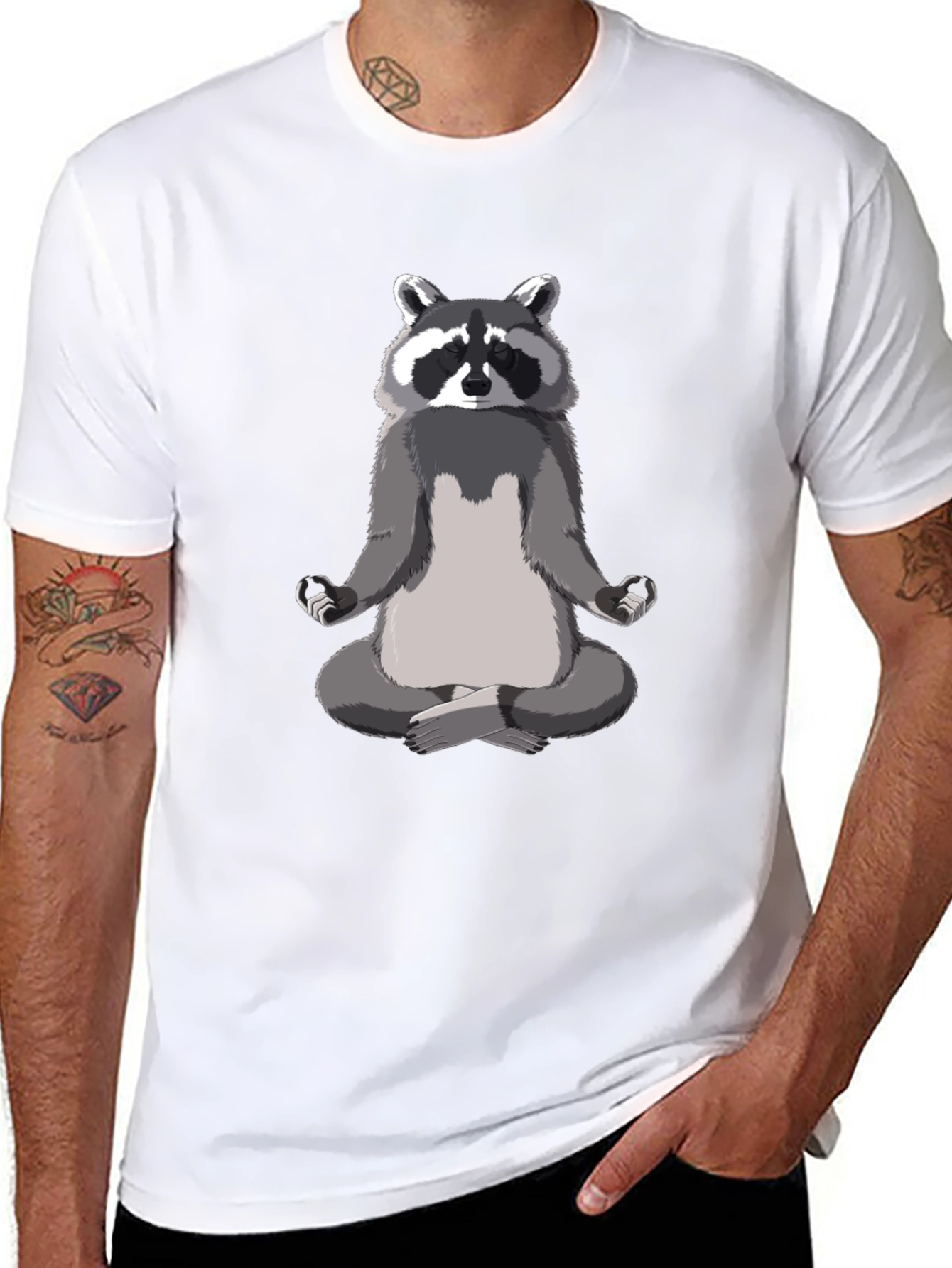 Zen Raccoon Mens Black T-Shirt