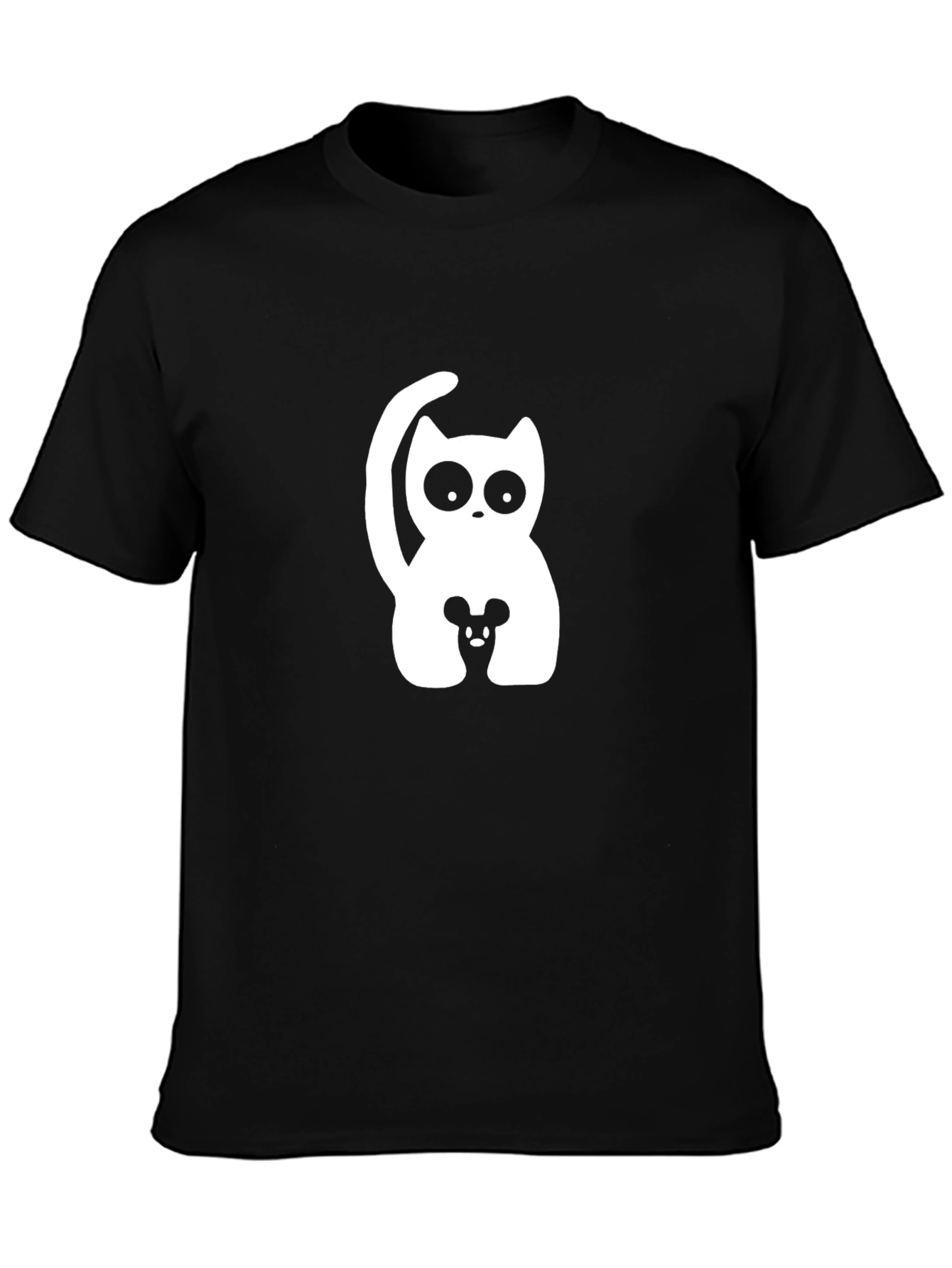 Cat & Mouse Graphic Tee - Black Cotton Blend T-Shirt