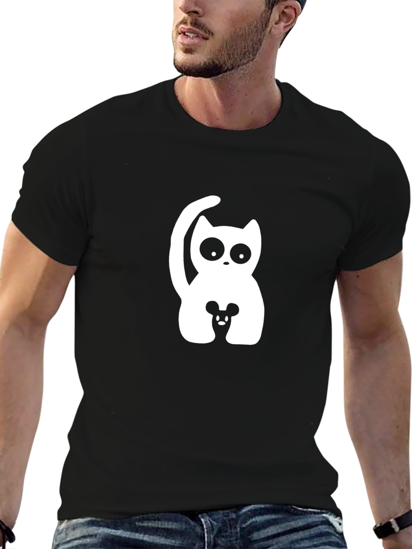 Cat & Mouse Graphic Tee - Black Cotton Blend T-Shirt
