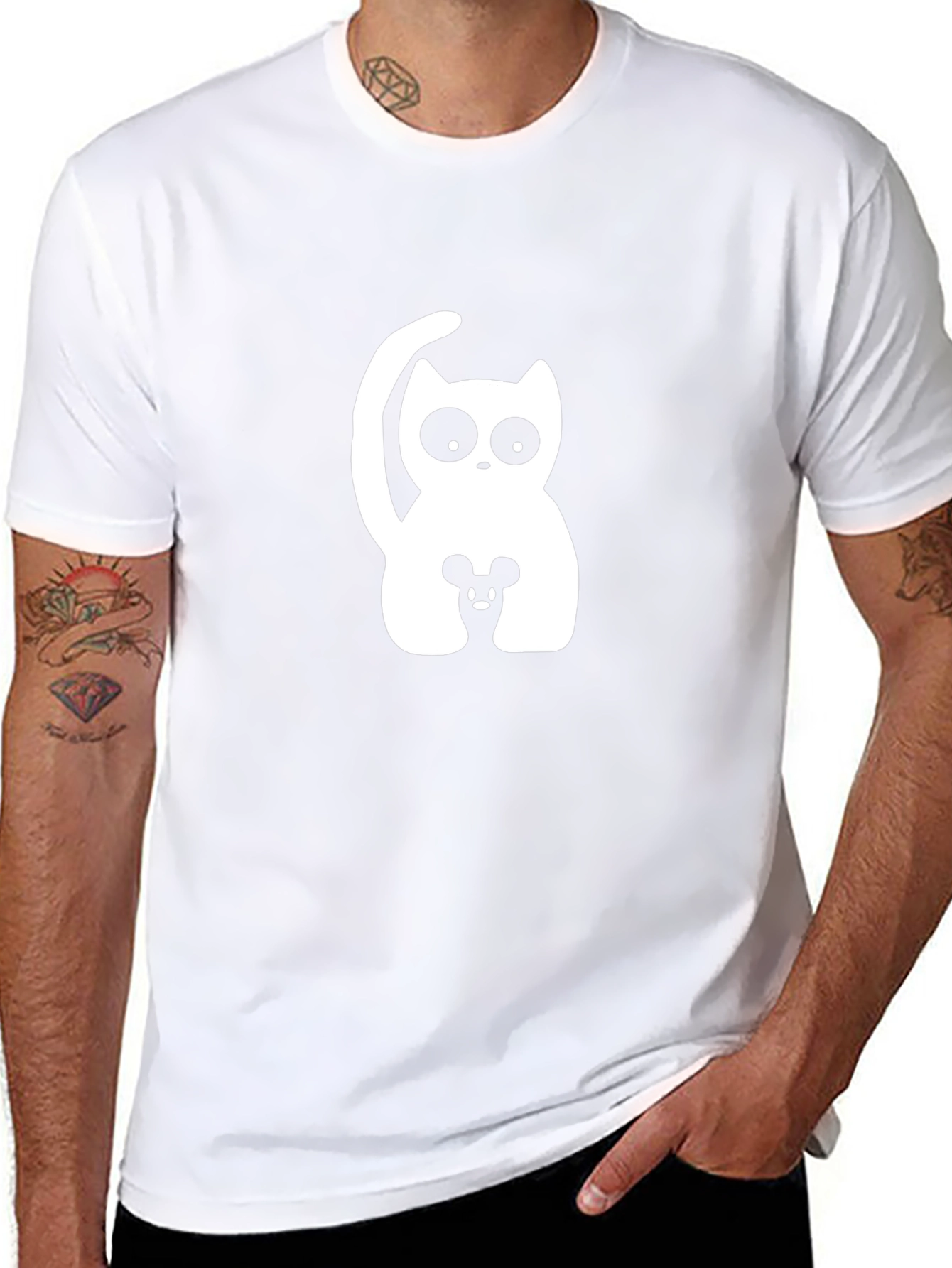 Cat & Mouse Graphic Tee - Black Cotton Blend T-Shirt