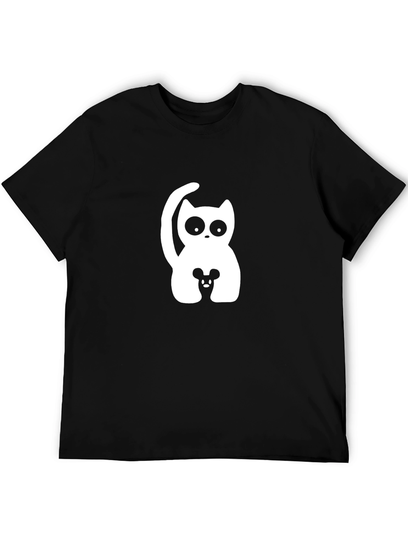 Cat & Mouse Graphic Tee - Black Cotton Blend T-Shirt
