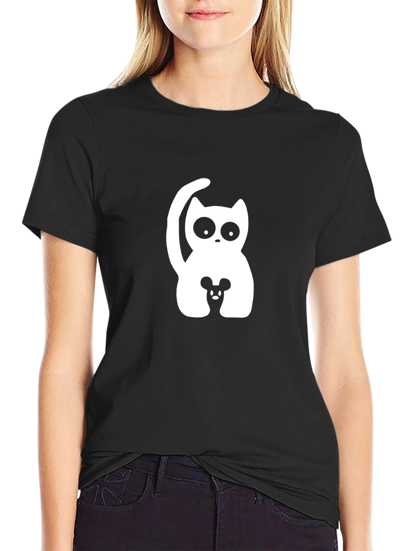 Cat & Mouse Graphic Tee - Black Cotton Blend T-Shirt