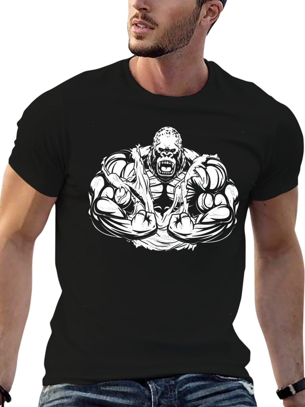Muscle Gorilla Graphic Tee - Black Cotton T-Shirt