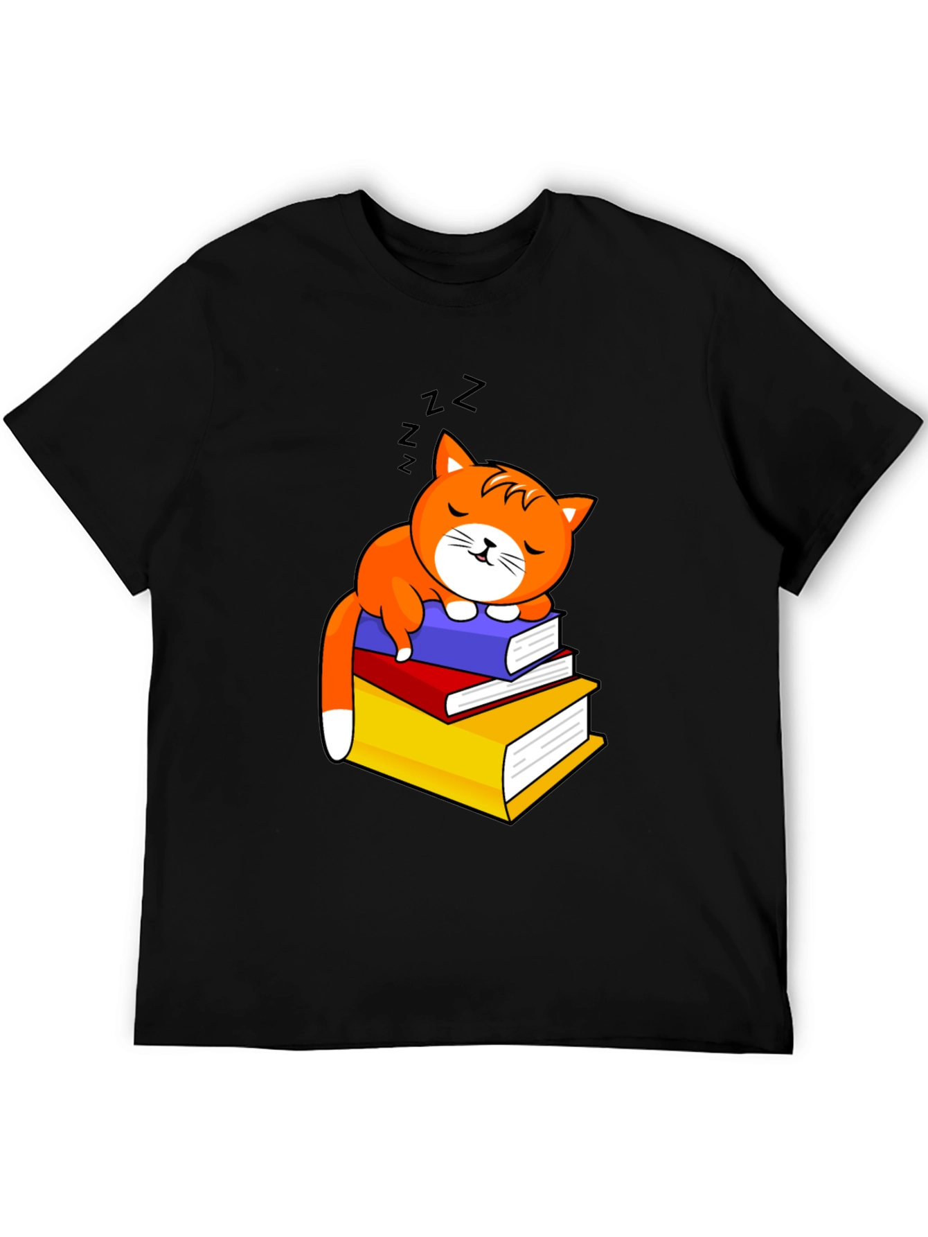 Cute Cat Sleeping on Books Graphic Tee