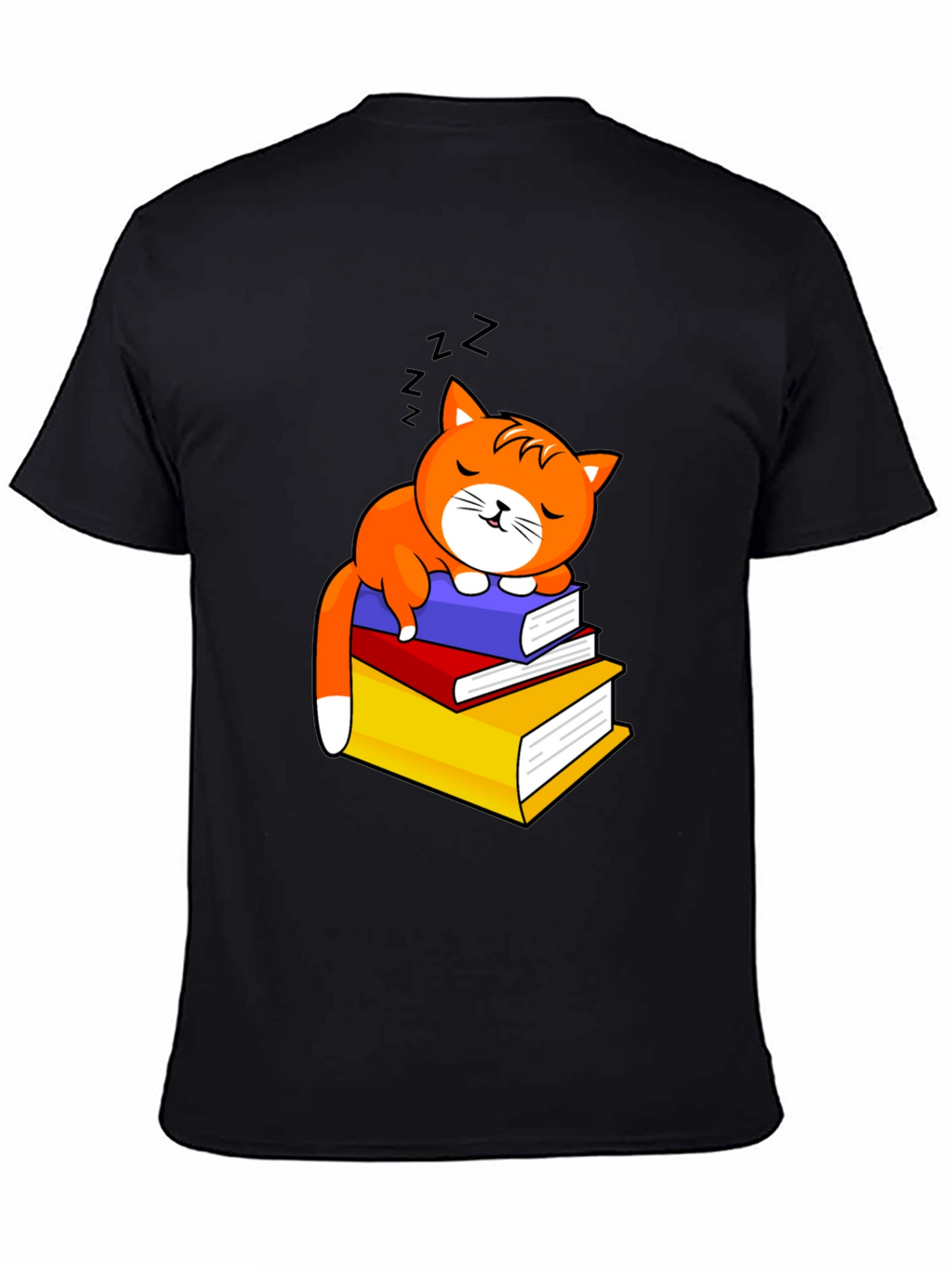Cute Cat Sleeping on Books Graphic Tee