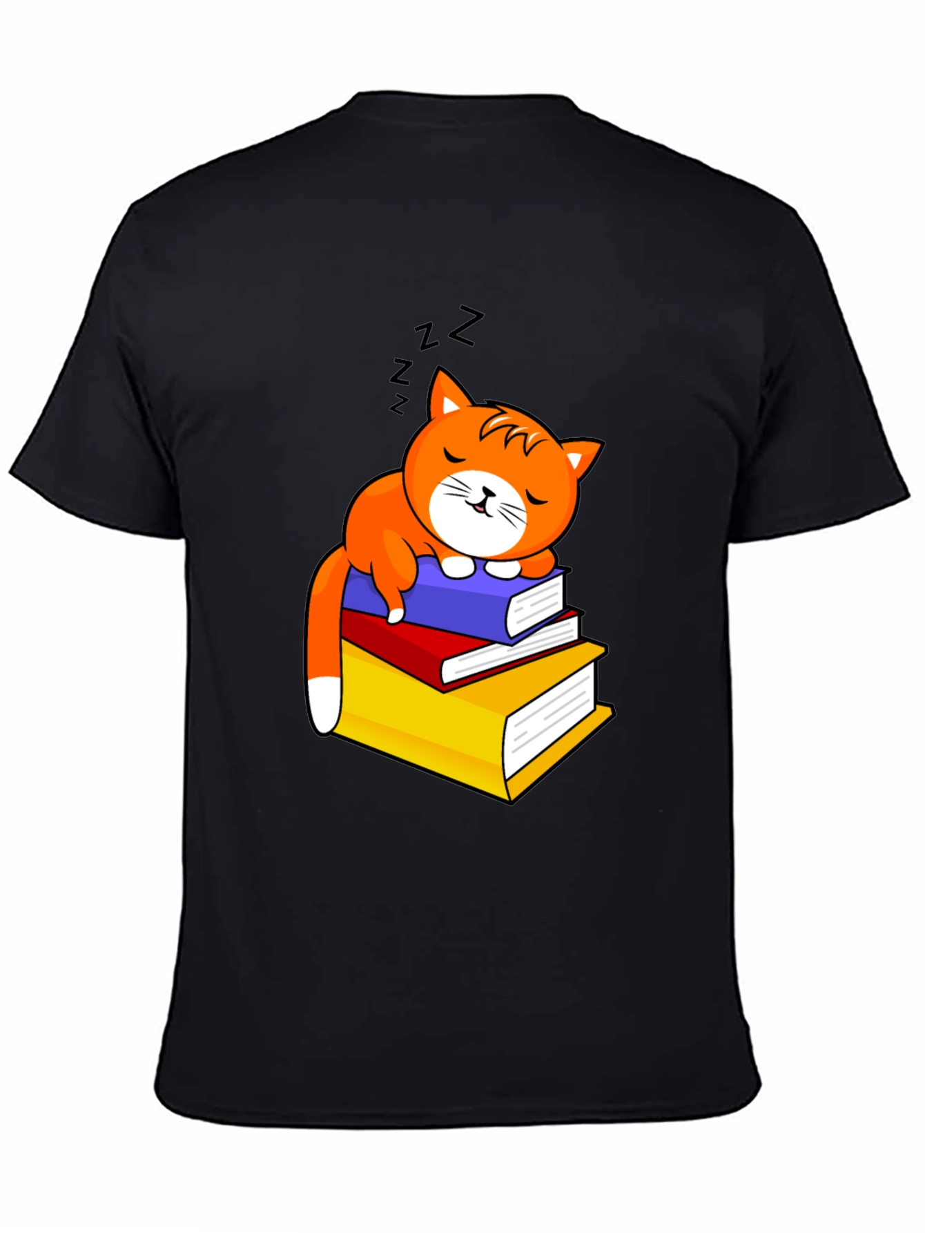 Cute Cat Sleeping on Books Graphic Tee