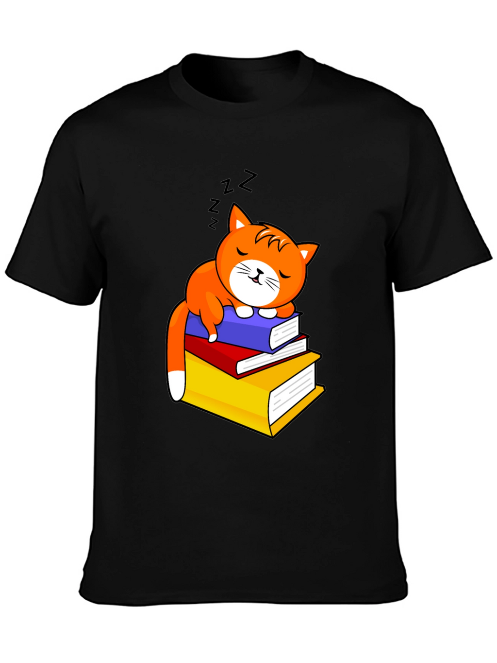 Cute Cat Sleeping on Books Graphic Tee