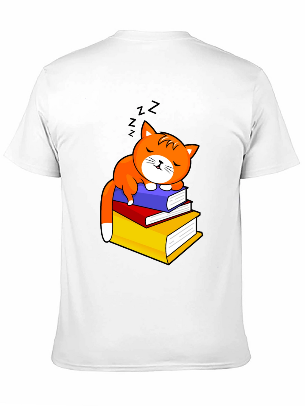 Cute Cat Sleeping on Books Graphic Tee