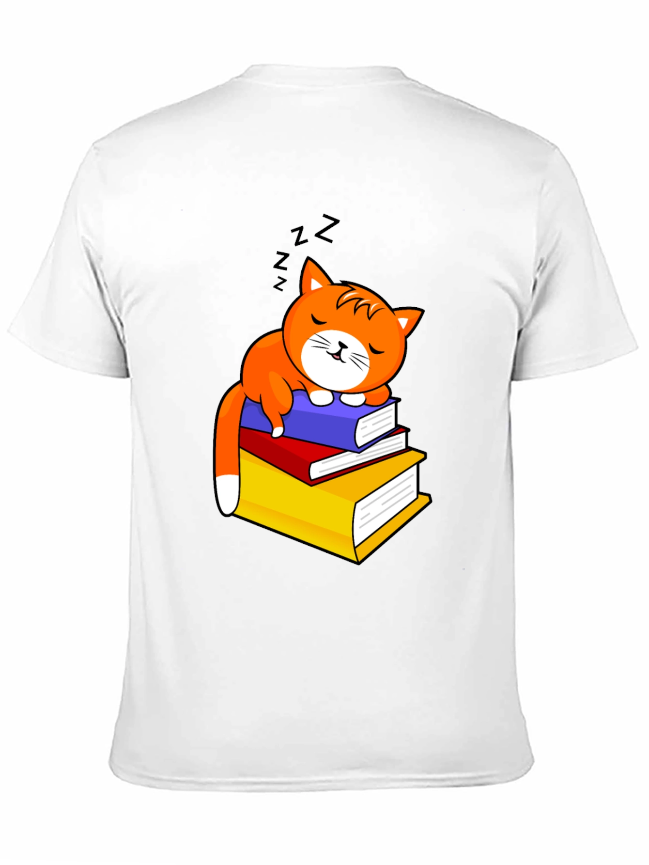 Cute Cat Sleeping on Books Graphic Tee