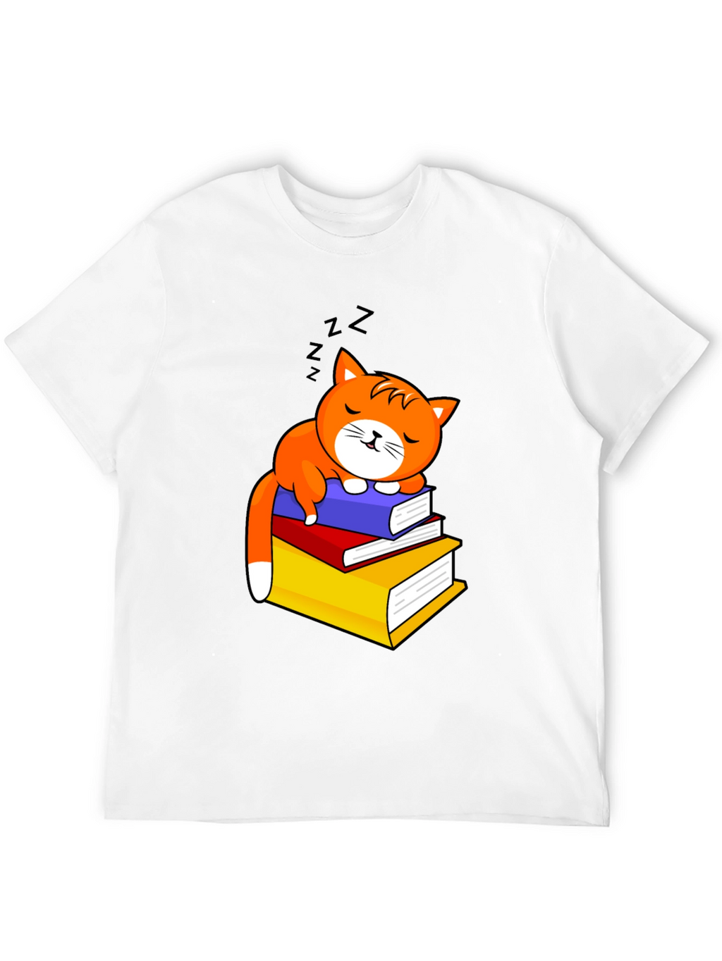 Cute Cat Sleeping on Books Graphic Tee