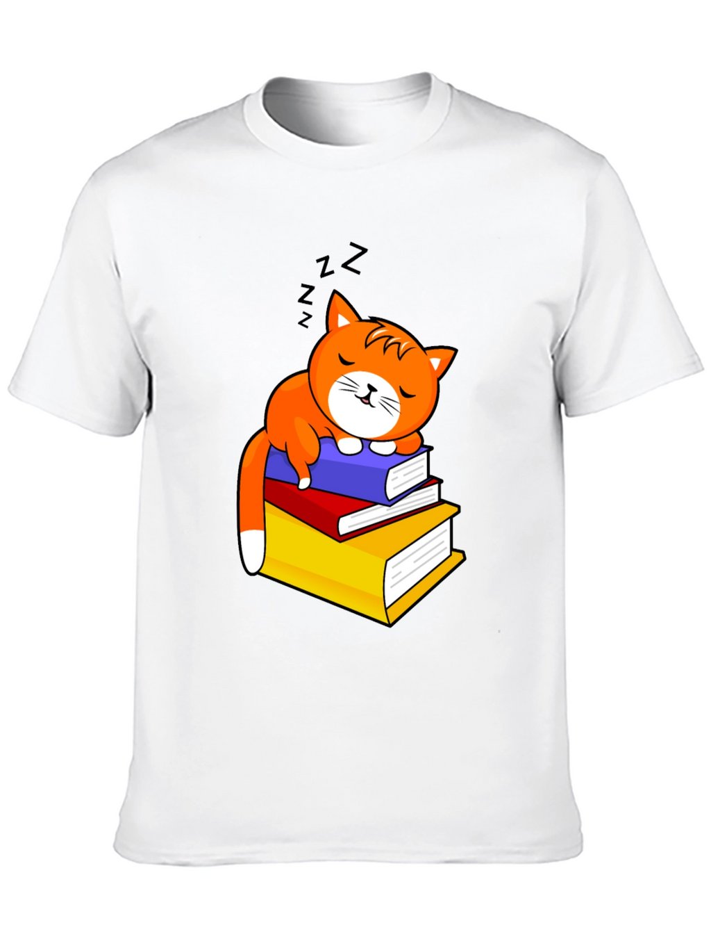 Cute Cat Sleeping on Books Graphic Tee