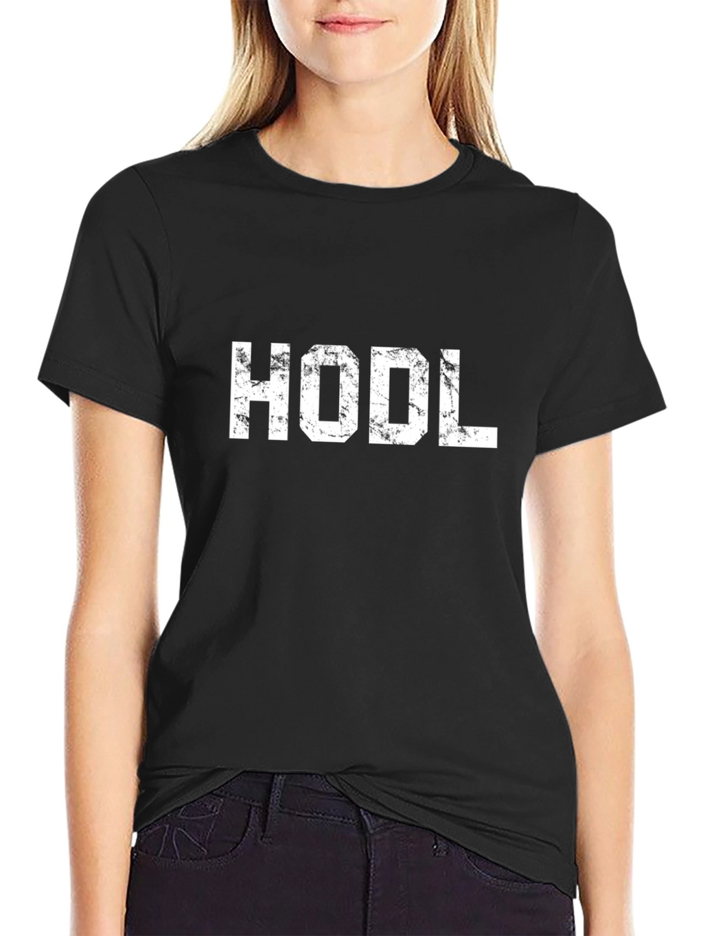 HODL Crypto T-Shirt - Distressed White Print on Black
