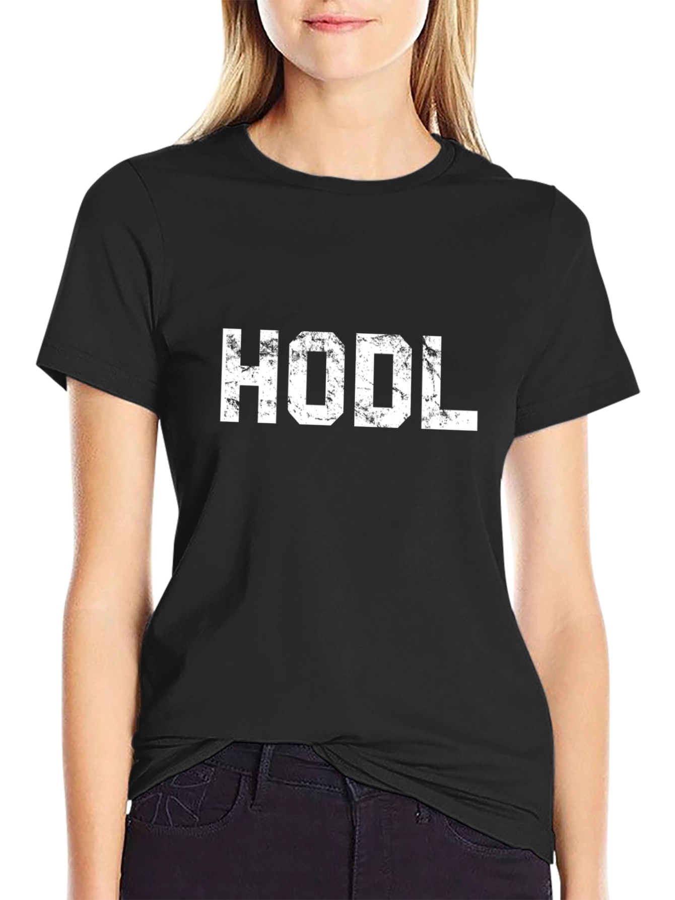 HODL Crypto T-Shirt - Distressed White Print on Black