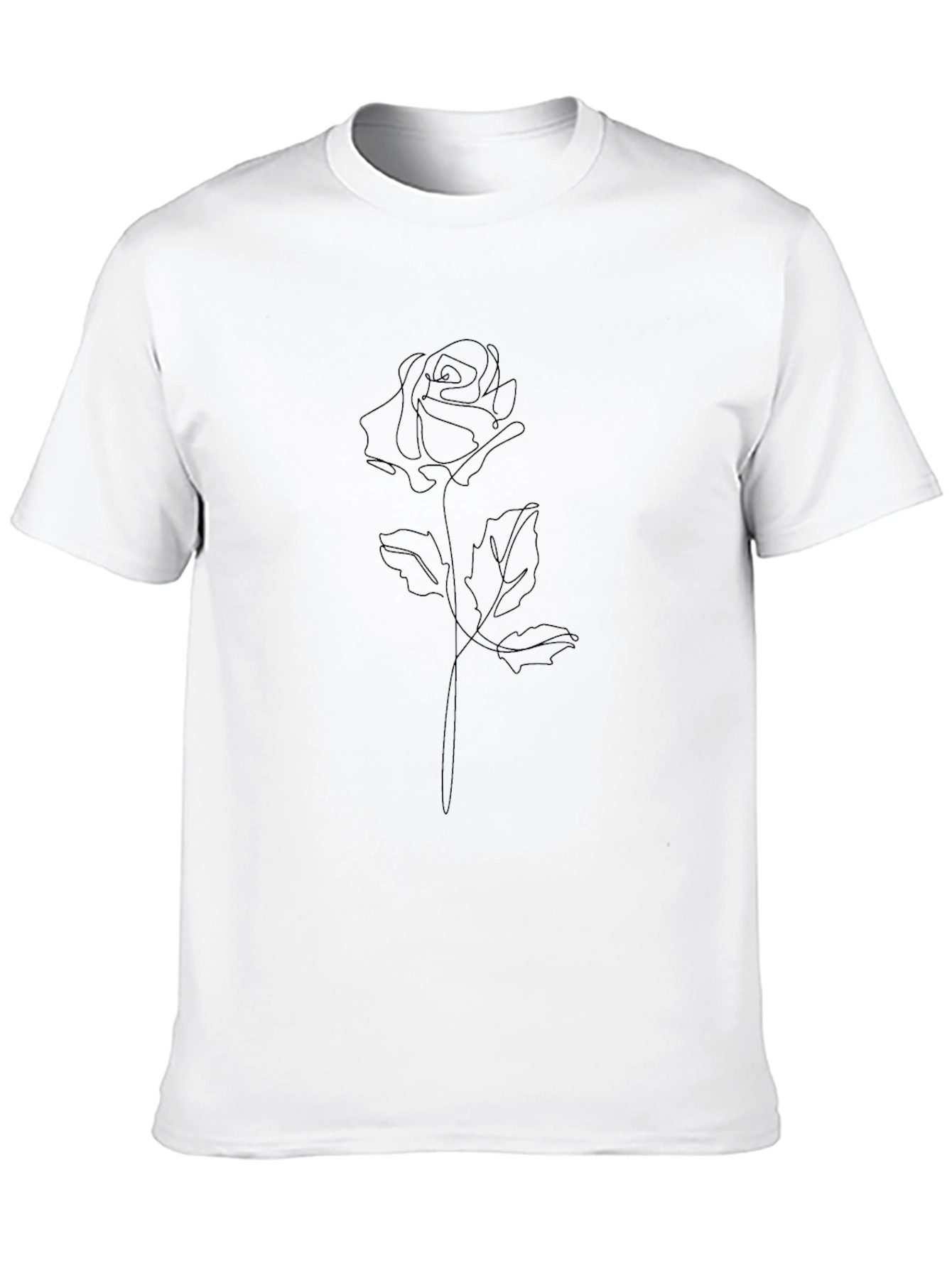 Minimalist Rose Line Art Black T-Shirt