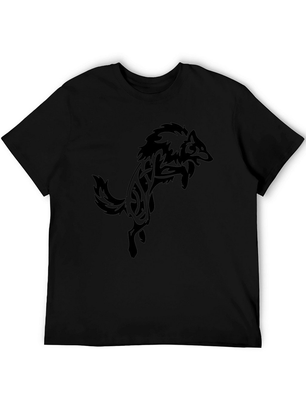 Mens Black T-Shirt with Tribal Wolf Design