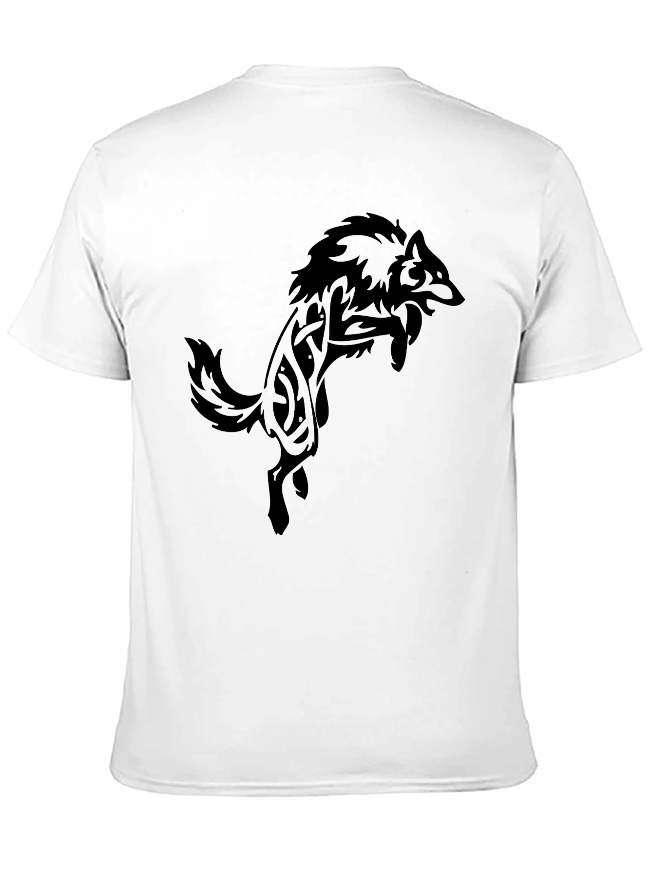 Mens Black T-Shirt with Tribal Wolf Design