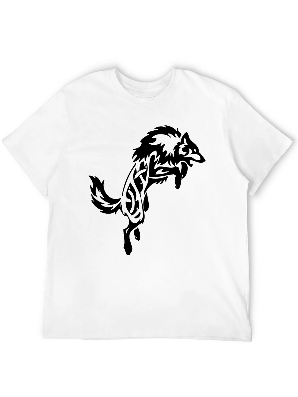 Mens Black T-Shirt with Tribal Wolf Design