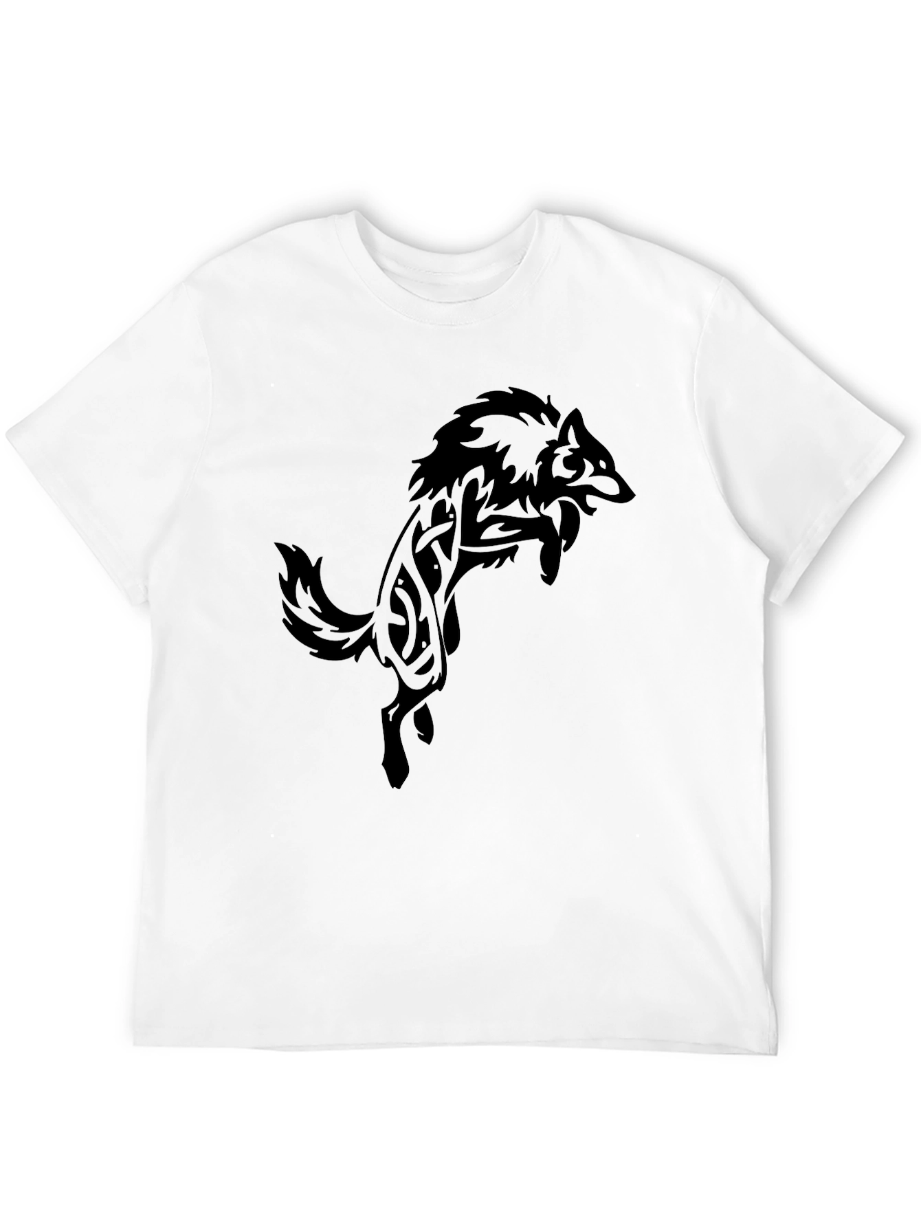 Mens Black T-Shirt with Tribal Wolf Design