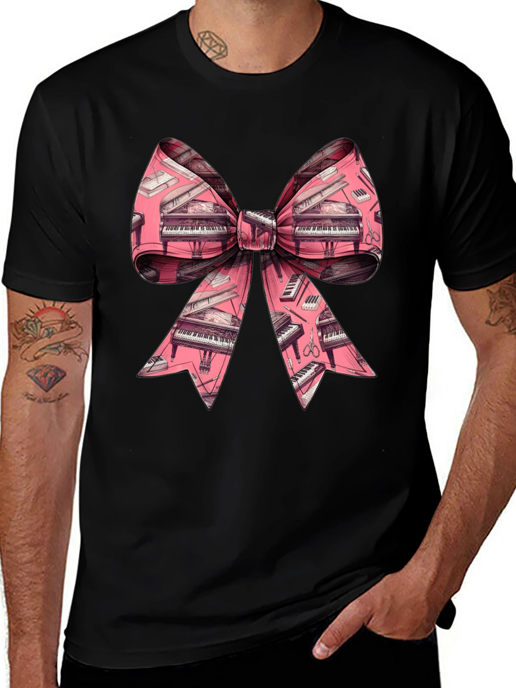 Piano Bow Graphic Tee - Unique Musical Style
