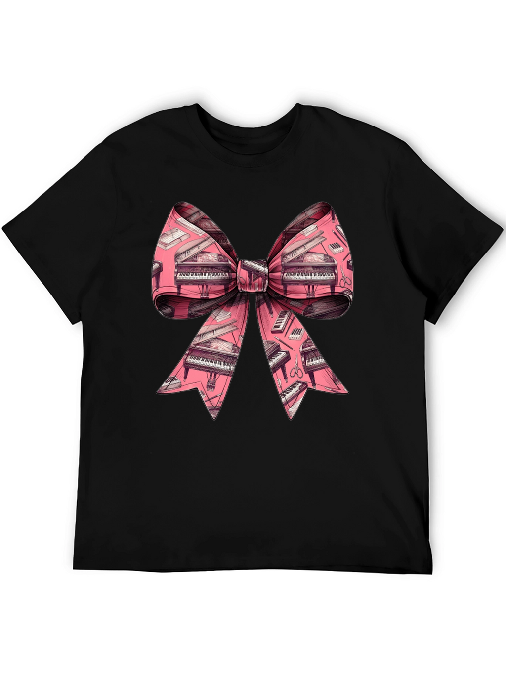 Piano Bow Graphic Tee - Unique Musical Style