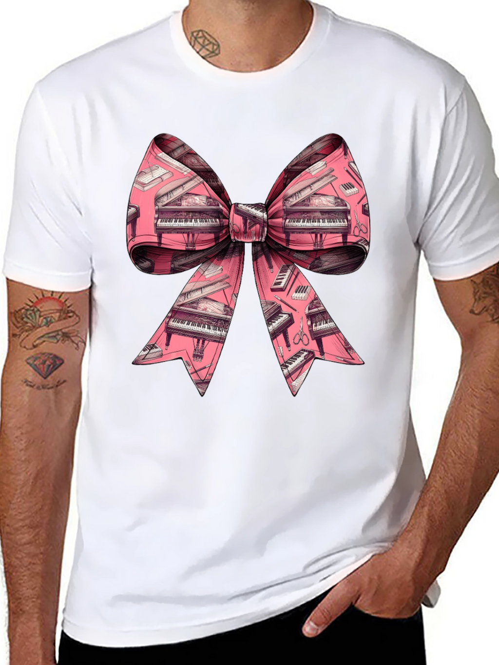 Piano Bow Graphic Tee - Unique Musical Style