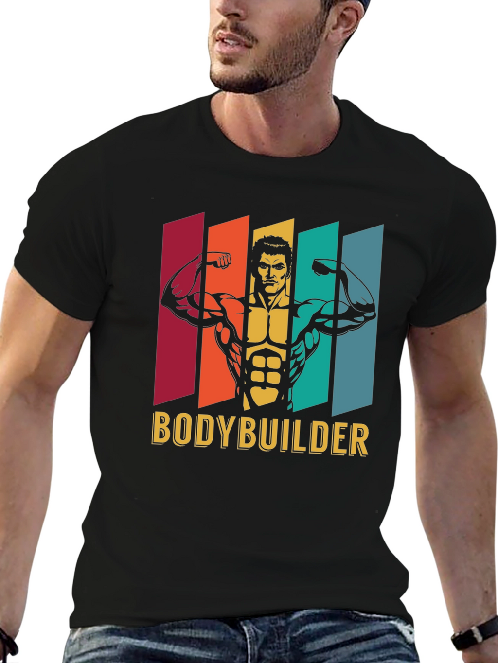 Bodybuilder Graphic Tee - Retro Gym Shirt