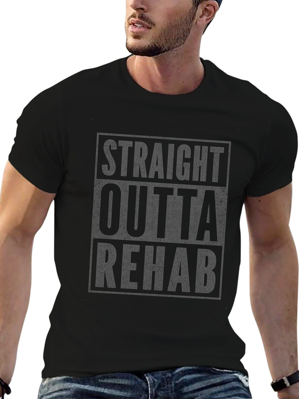 Straight Outta Rehab Black Graphic T-Shirt