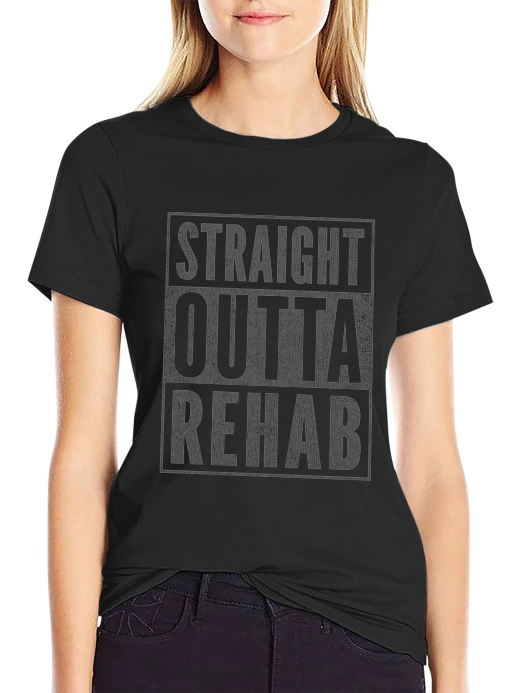 Straight Outta Rehab Black Graphic T-Shirt