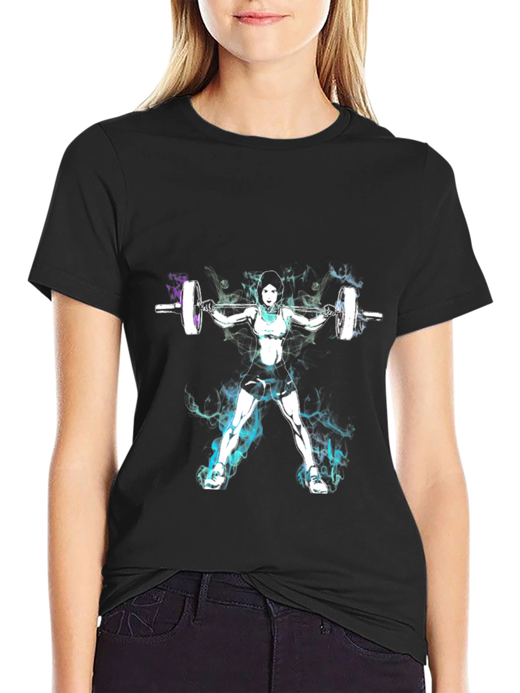 Weightlifting Woman Graphic Tee - Black Cotton Blend