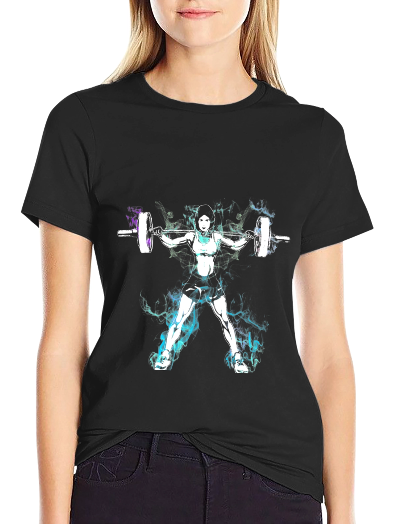 Weightlifting Woman Graphic Tee - Black Cotton Blend