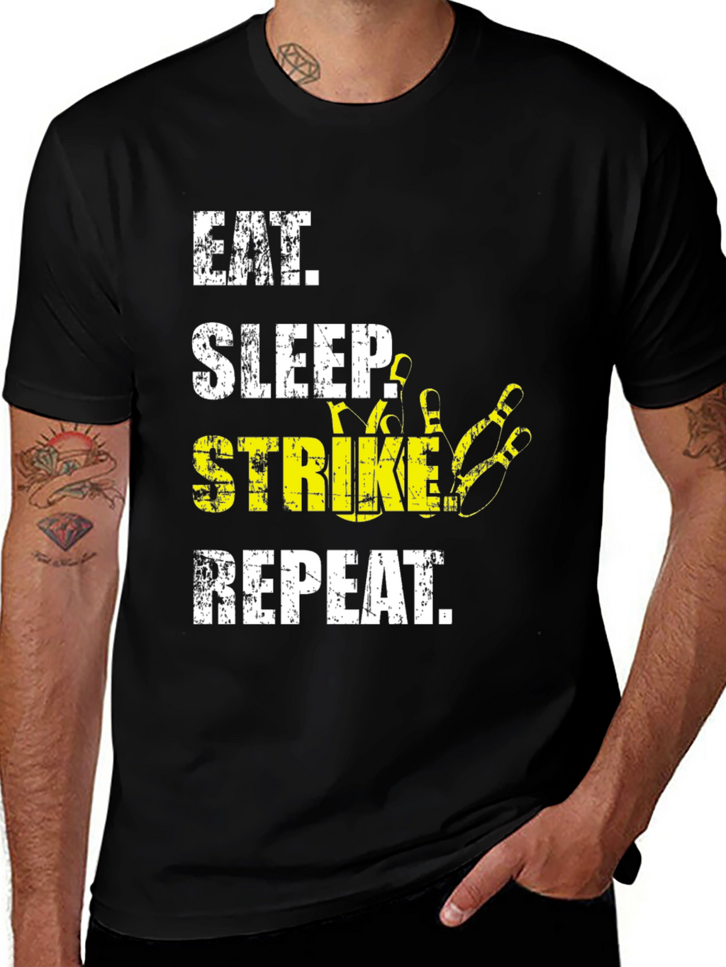 Eat Sleep Strike Repeat Bowling T-Shirt