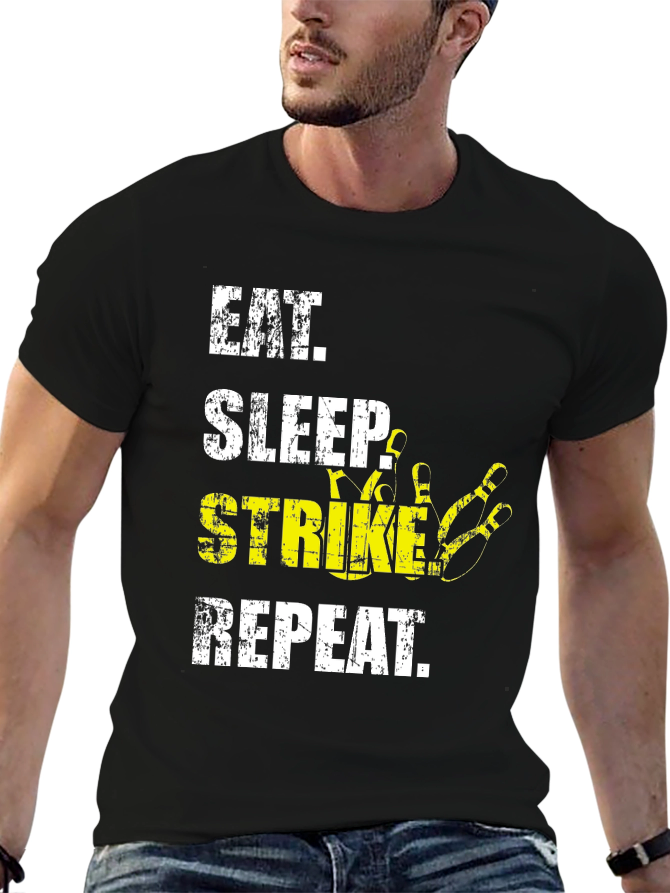 Eat Sleep Strike Repeat Bowling T-Shirt