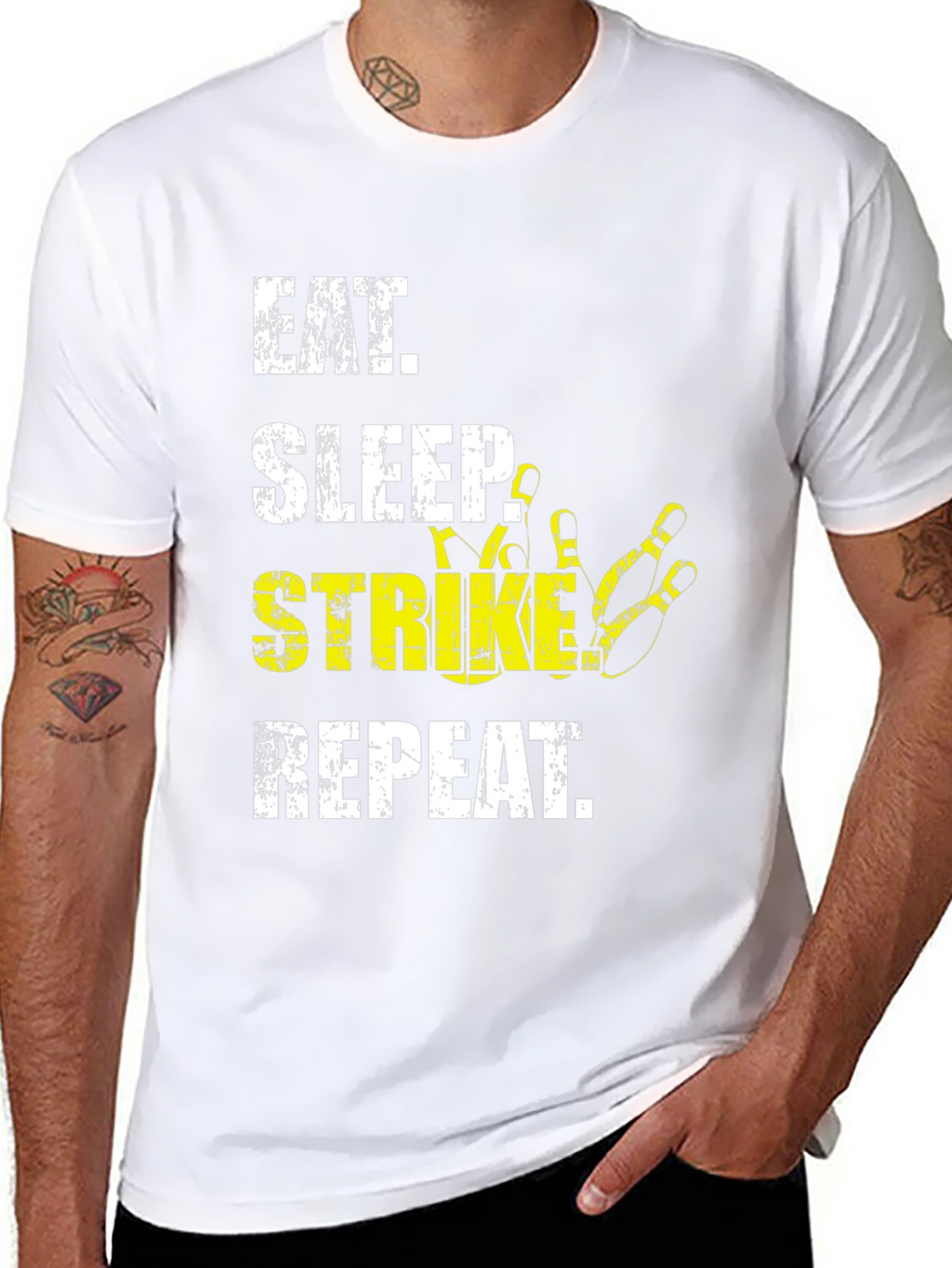 Eat Sleep Strike Repeat Bowling T-Shirt