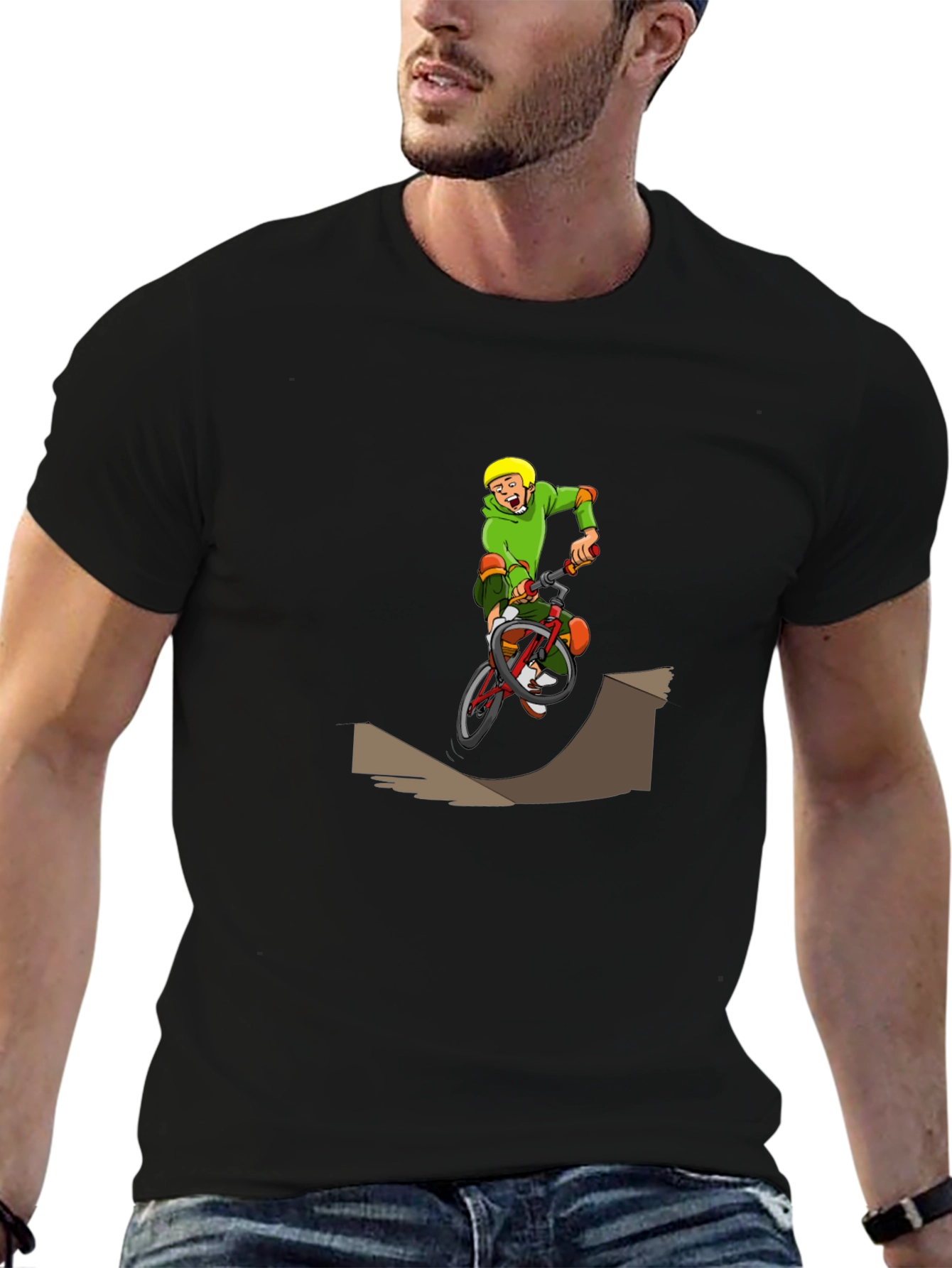 BMX Cartoon Graphic T-Shirt - Black