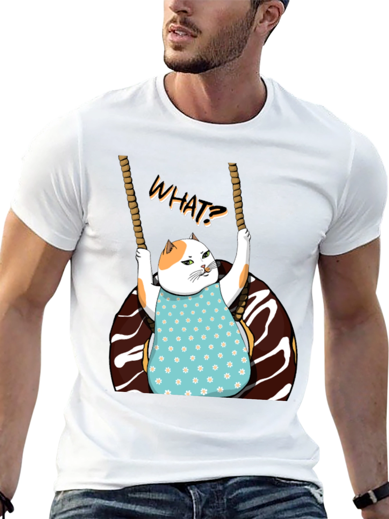 Funny Cat on Swing T-Shirt - WHAT!? Tee