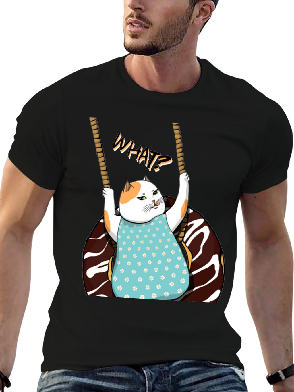 Funny Cat on Swing T-Shirt - WHAT!? Tee