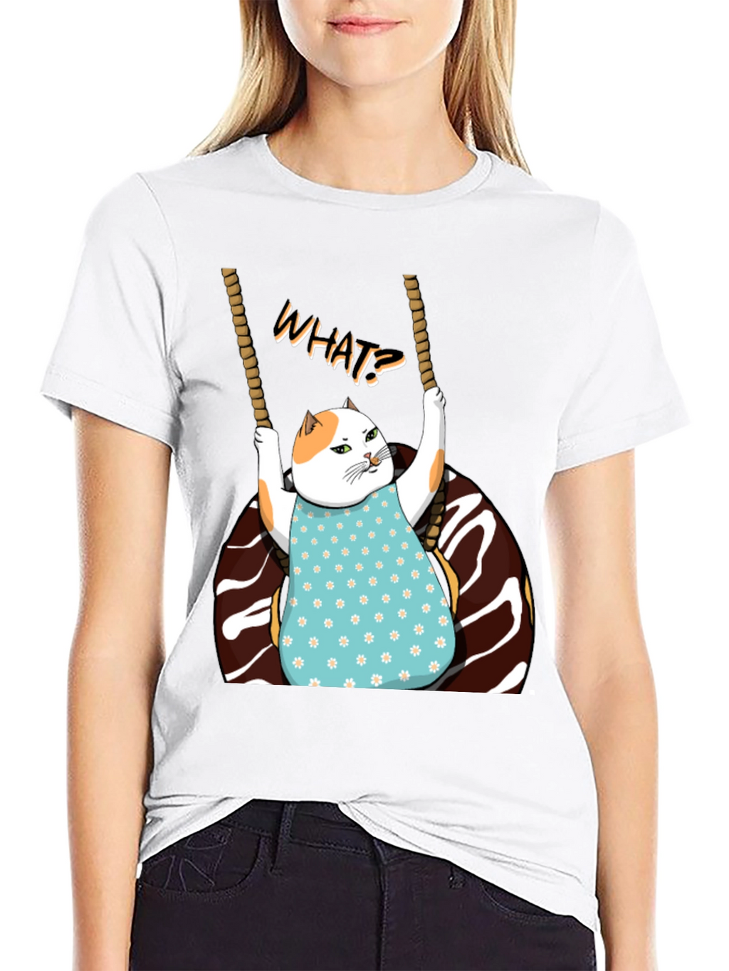 Funny Cat on Swing T-Shirt - WHAT!? Tee