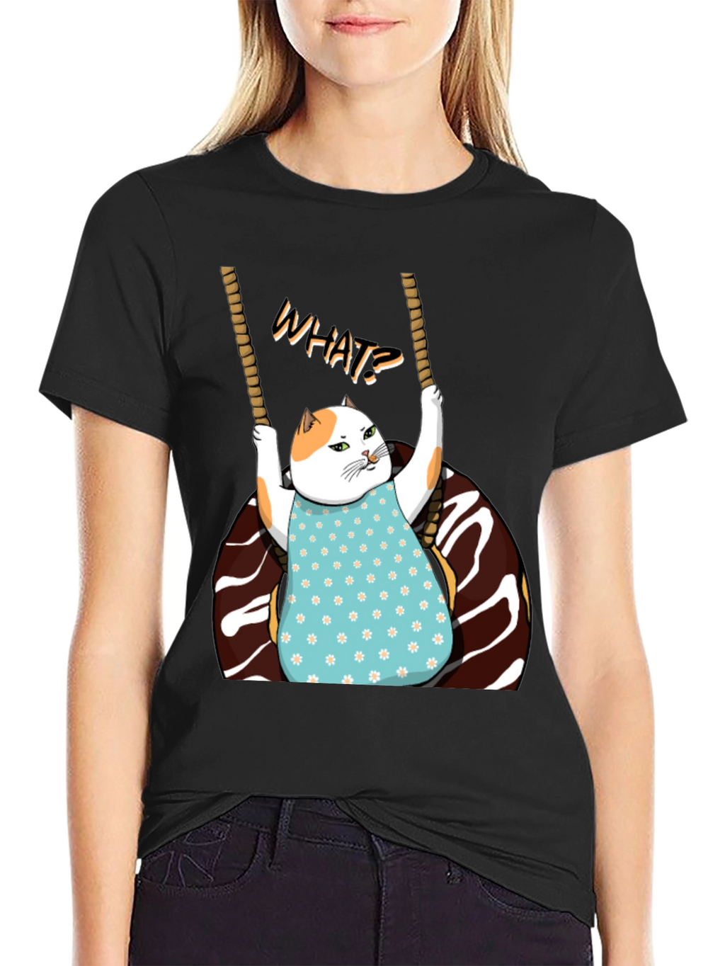 Funny Cat on Swing T-Shirt - WHAT!? Tee