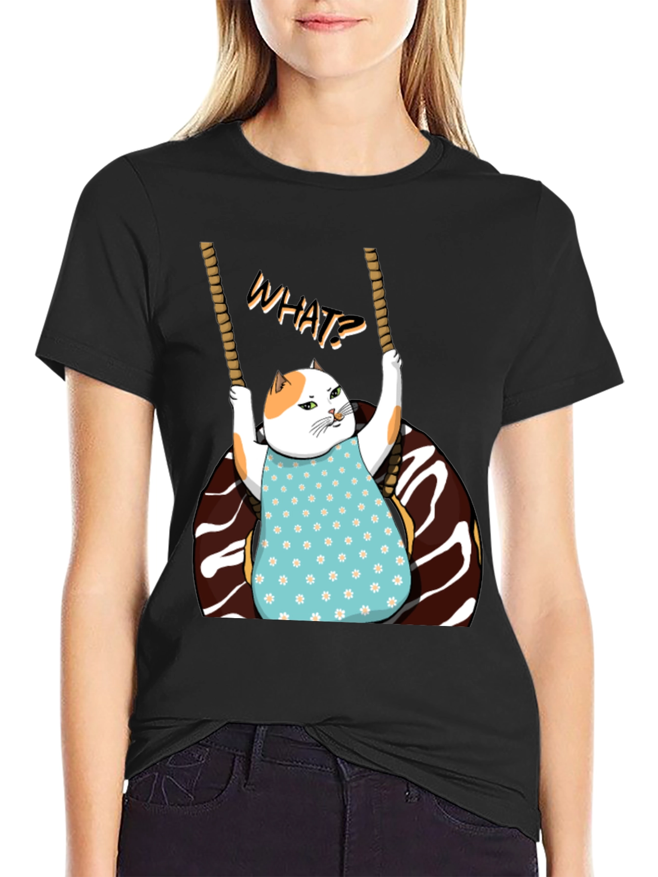 Funny Cat on Swing T-Shirt - WHAT!? Tee