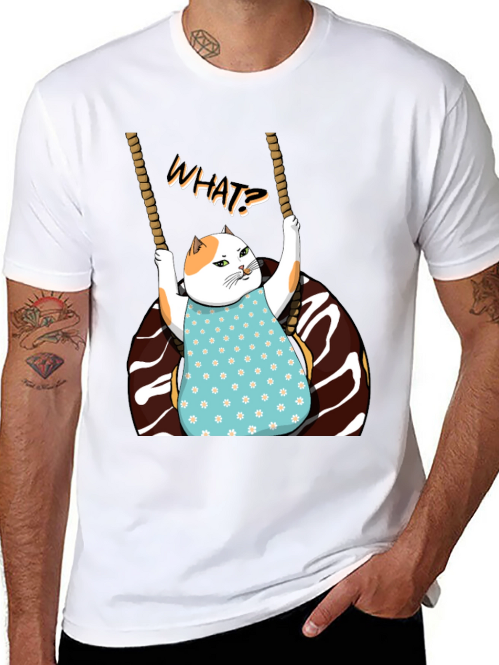 Funny Cat on Swing T-Shirt - WHAT!? Tee