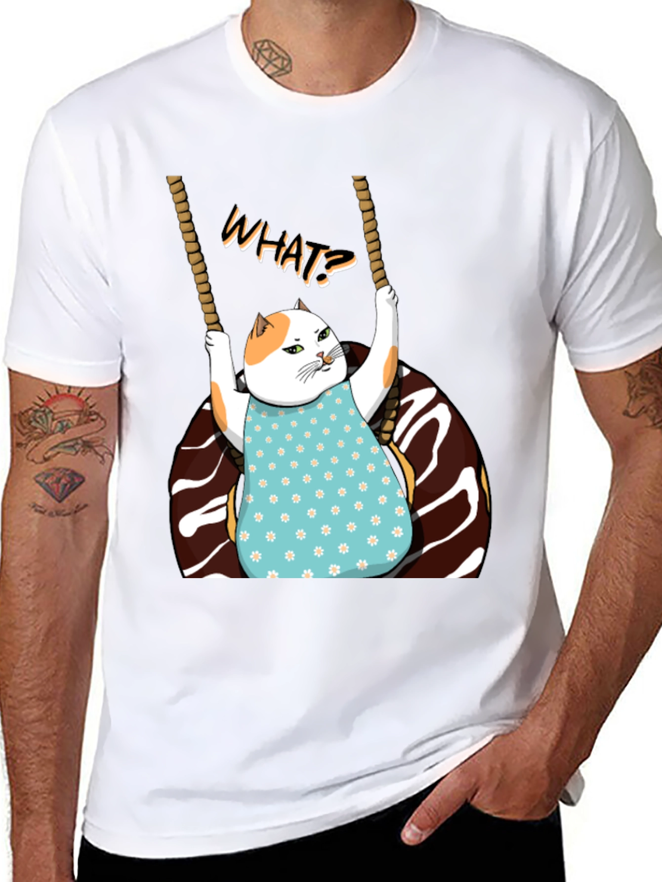 Funny Cat on Swing T-Shirt - WHAT!? Tee