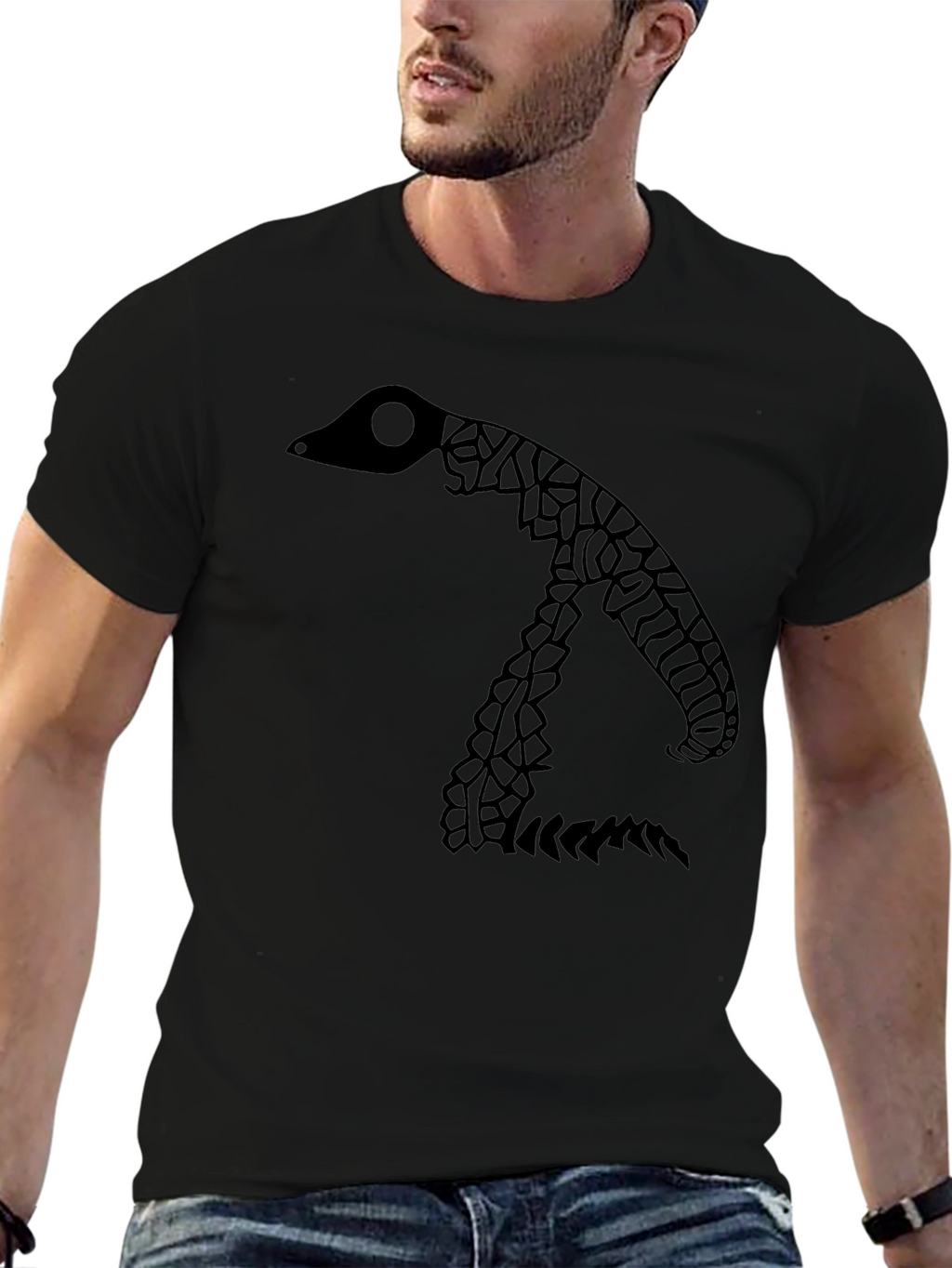 Abstract Snake Graphic Black T-Shirt
