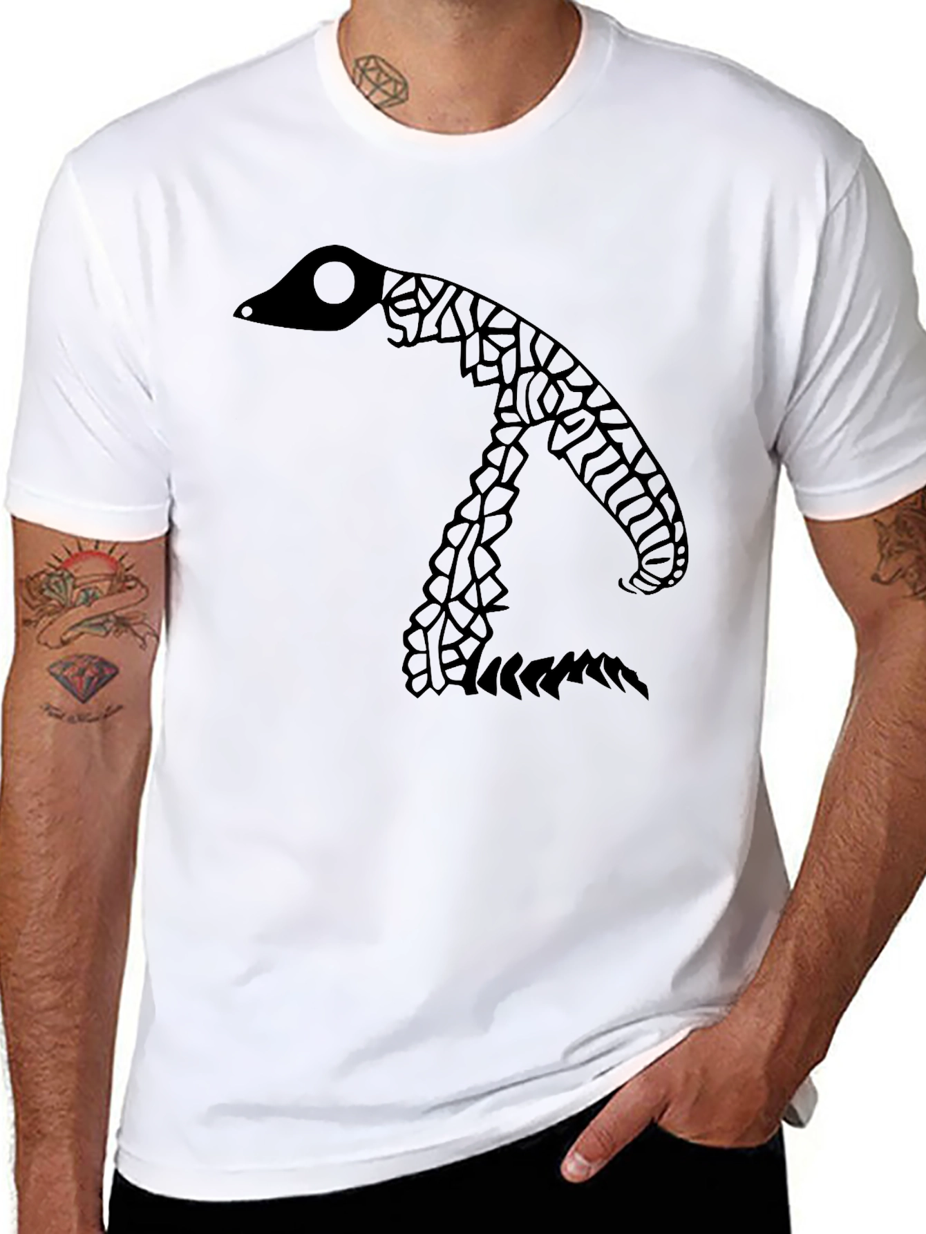Abstract Snake Graphic Black T-Shirt