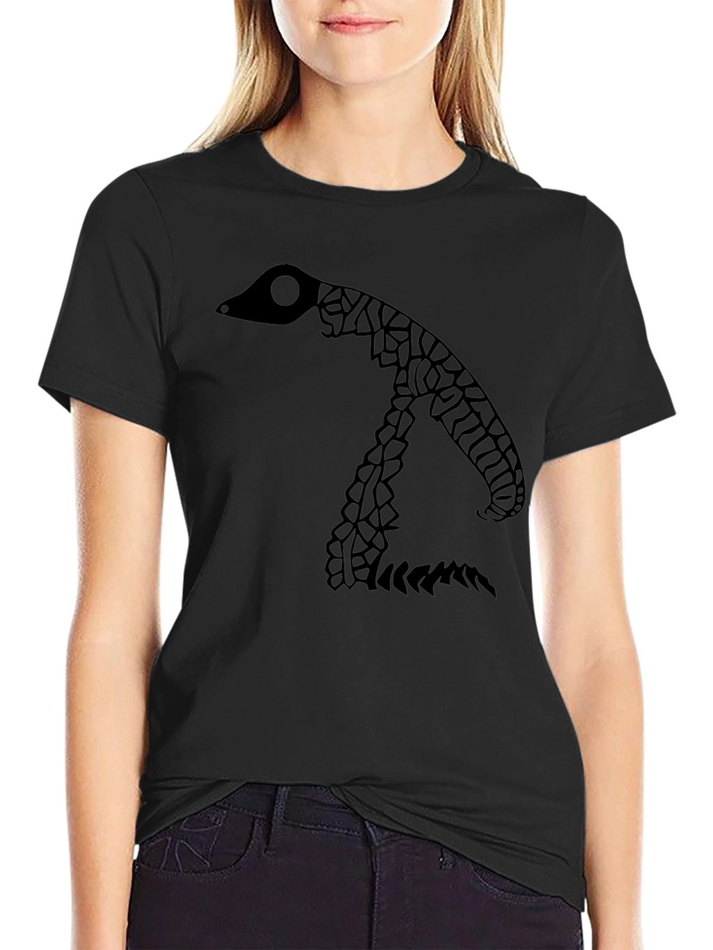 Abstract Snake Graphic Black T-Shirt